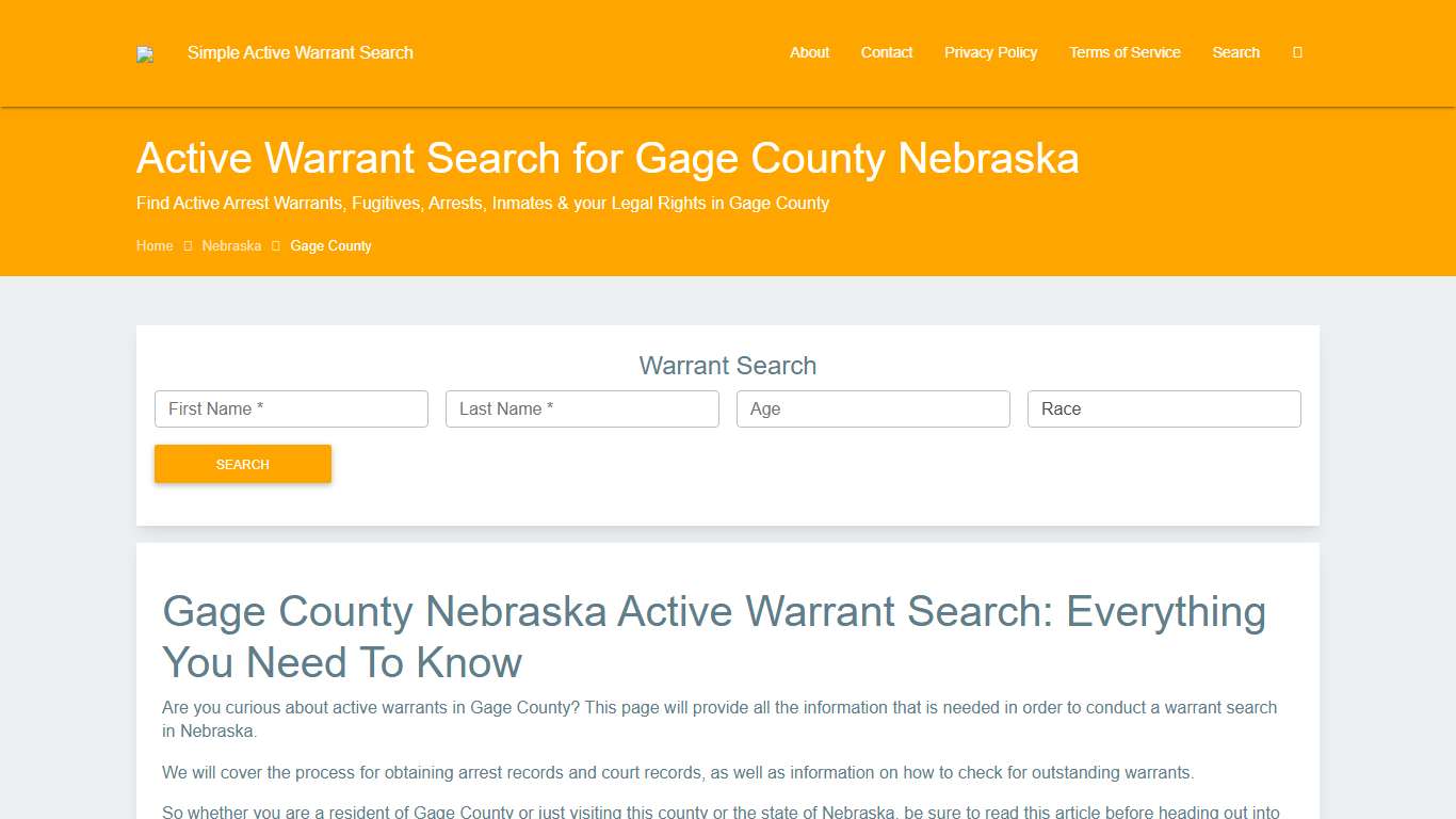 Active Warrant Search in Gage County Nebraska - Outstanding Warrants